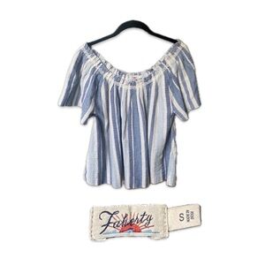 Faherty Annabelle Boho Top Organic Cotton Blend Blouse Size S Blue and White